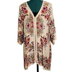 Bila Womens Duster Cardigan M/L Multicolor Floral Boho Kimono Gauze Flowy